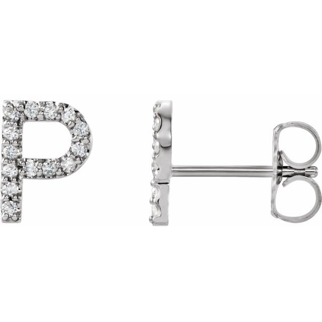 Bokstavøredobber «P» i 14 kt hvitt gull med diamant, 0,125 ct totalt (par) fra Smykke24