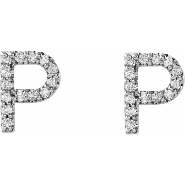 Bokstavøredobber «P» i 14 kt hvitt gull med diamant, 0,125 ct totalt (par) fra Smykke24
