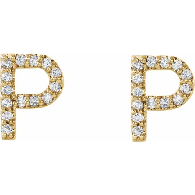 Bokstavøredobber «P» i 14 kt gult gull med diamant, 0,125 ct totalt (par) fra Smykke24