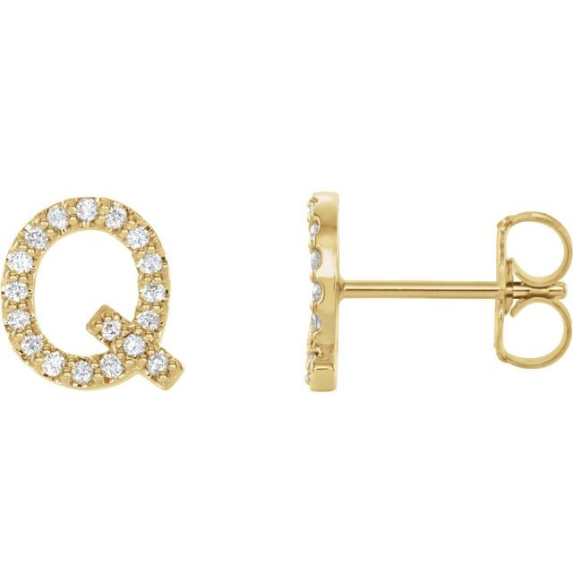 Bokstavøredobber «Q» i 14 kt gult gull med diamant, 0,17 ct totalt (par) fra Smykke24