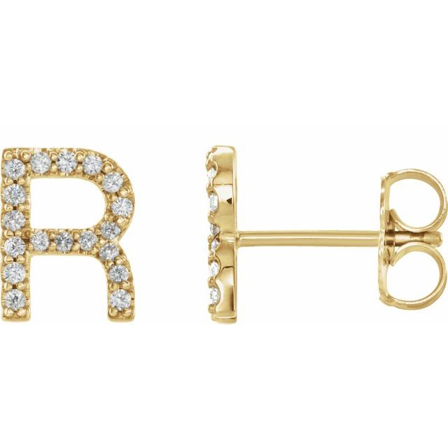 Bokstavøredobber «R» i 14 kt gult gull med diamant, 0,125 ct totalt (par) fra Smykke24