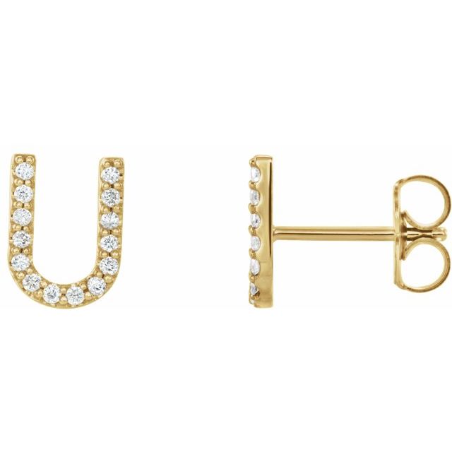 Bokstavøredobber «U» i 14 kt gult gull med diamant, 0,125 ct totalt (par) fra Smykke24