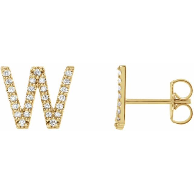 Bokstavøredobber «W» i 14 kt gult gull med diamant, 0,17 ct totalt (par) fra Smykke24