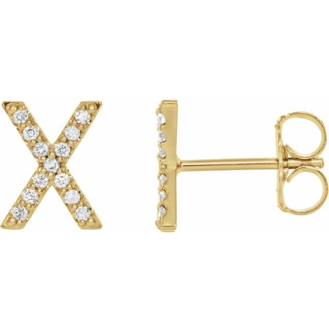 Bokstavøredobber «X» i 14 kt gult gull med diamant, 0,10 ct totalt (par) fra Smykke24