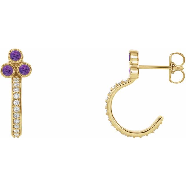 Creoler i 14 kt gult gull med diamant og ametyst, 0,25 ct totalt, rund sten 2 mm (par) fra Smykke24