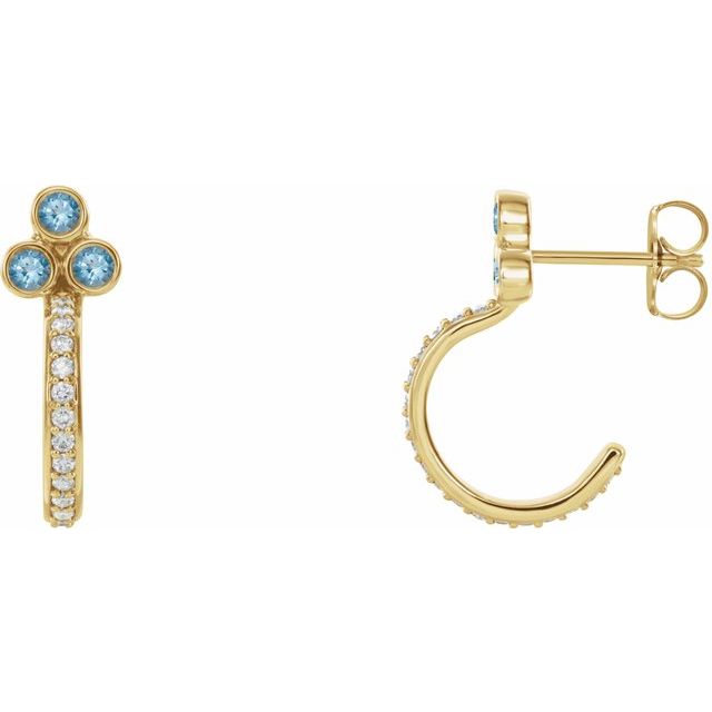 Creoler i 14 kt gult gull med diamant og akvamarin, 0,25 ct totalt, rund sten 2 mm (par) fra Smykke24