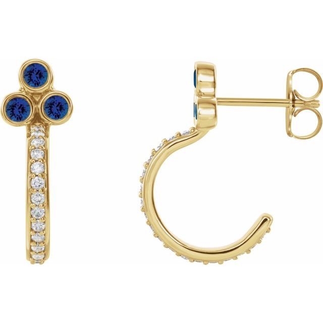 Creoler i 14 kt gult gull med diamant og blå safir, 0,25 ct totalt, rund sten 2 mm (par) fra Smykke24