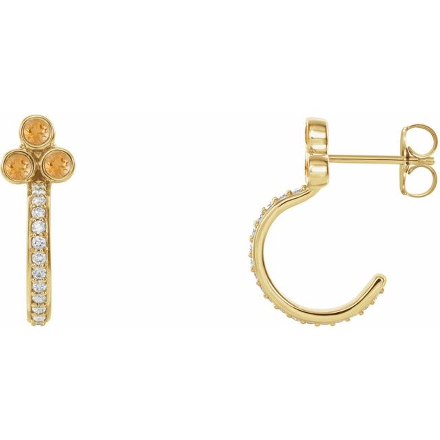 Creoler i 14 kt gult gull med diamant og citrin, 0,25 ct totalt, rund sten 2 mm (par) fra Smykke24