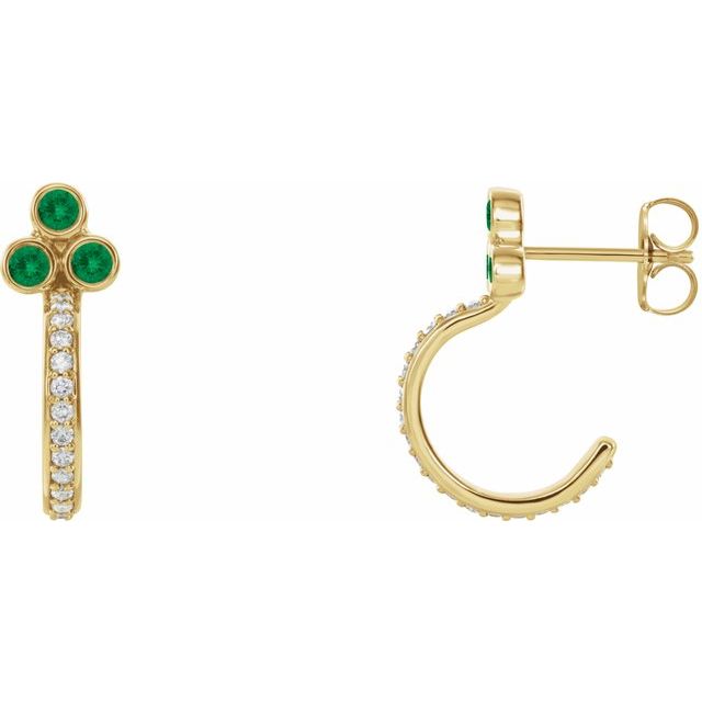 Creoler i 14 kt gult gull med diamant og smaragd, 0,25 ct totalt, rund sten 2 mm (par) fra Smykke24