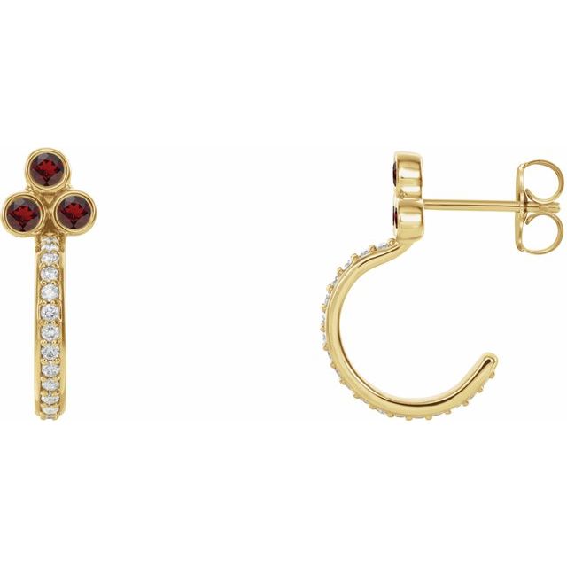 Creoler i 14 kt gult gull med diamant og granat, 0,25 ct totalt, rund sten 2 mm (par) fra Smykke24