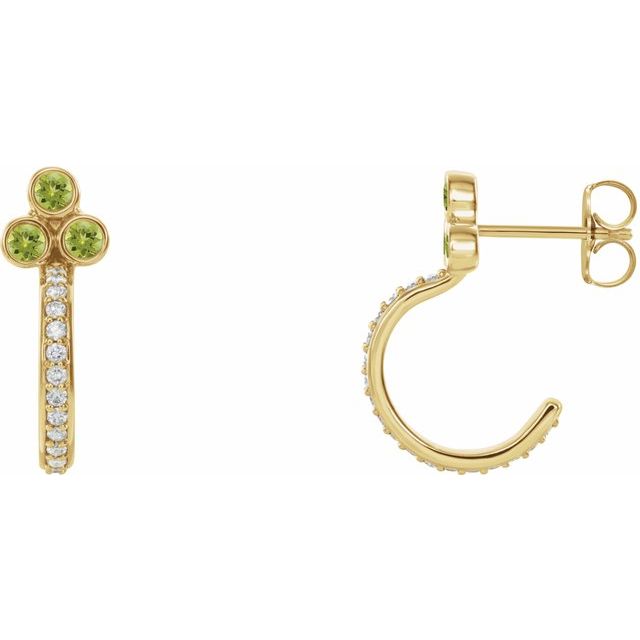 Creoler i 14 kt gult gull med diamant og peridot, 0,25 ct totalt, rund sten 2 mm (par) fra Smykke24