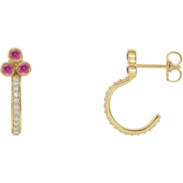 Creoler i 14 kt gult gull med diamant og rosa turmalin, 0,25 ct totalt, rund sten 2 mm (par) fra Smykke24