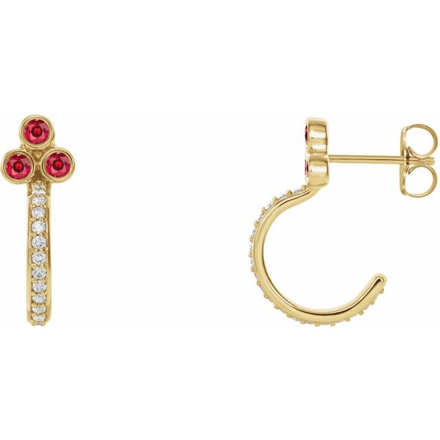 Creoler i 14 kt gult gull med diamant og rubin, 0,25 ct totalt, rund sten 2 mm (par) fra Smykke24