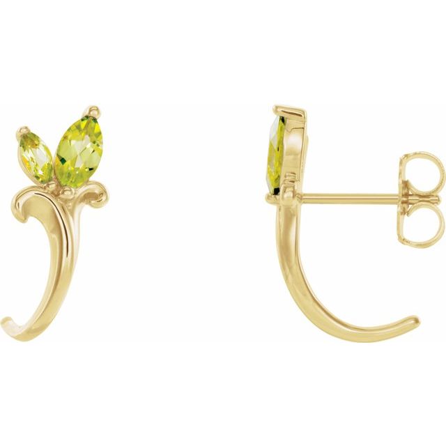 Creoler i 14 kt gult gull med peridot, navetteformet sten 6 × 3 mm (par) fra Smykke24