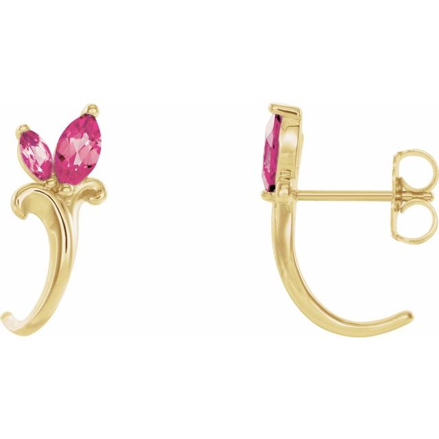 Creoler i 14 kt gult gull med rosa turmalin, navetteformet sten 6 × 3 mm (par) fra Smykke24