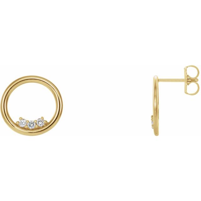 Sirkeløredobber med stift i 14 kt gult gull med diamant, 0,17 ct totalt, rund sten 1,8 mm (par) fra Smykke24