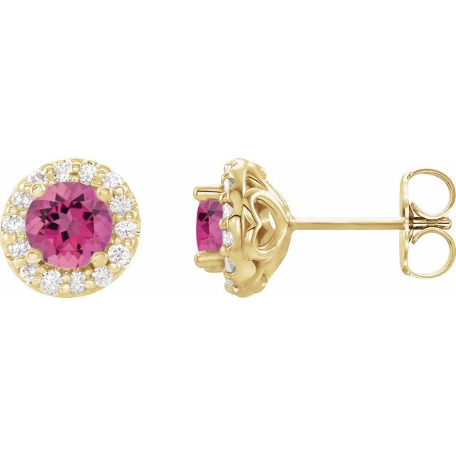 Øredobber i 14 kt gult gull med diamant og rosa turmalin, 0,10 ct totalt, rund sten 3,5 mm (par) fra Smykke24