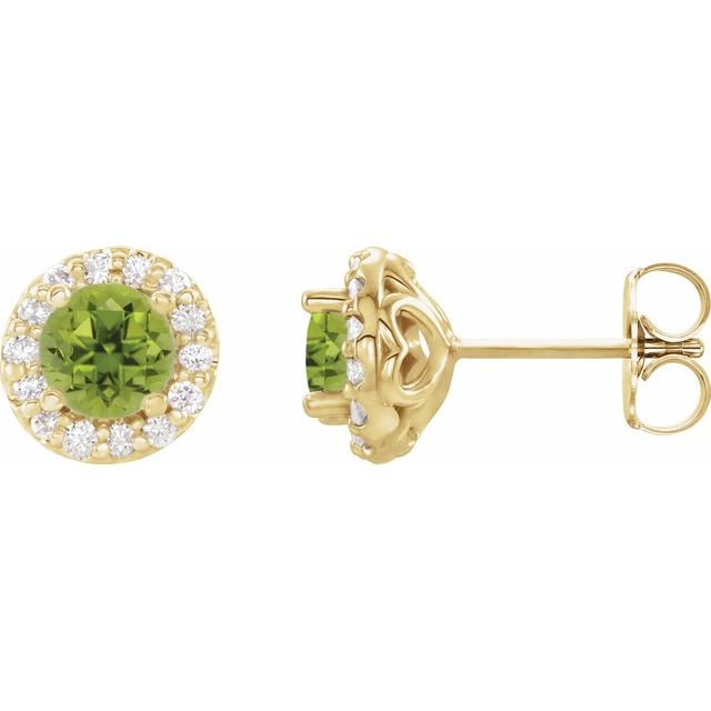 Øredobber i 14 kt gult gull med diamant og peridot, 0,125 ct totalt, rund sten 4 mm (par) fra Smykke24