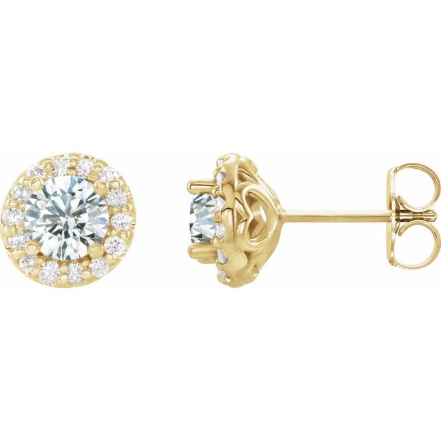 Øredobber i 14 kt gult gull med diamant og hvit safir, 0,125 ct totalt, rund sten 4 mm (par) fra Smykke24