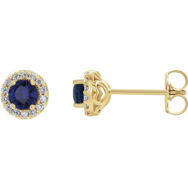 Øredobber i 14 kt gult gull med diamant og blå safir, 0,33 ct totalt, rund sten 8 mm (par) fra Smykke24