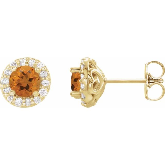 Øredobber i 14 kt gult gull med diamant og citrin, 0,25 ct totalt, rund sten 6,5 mm (par) fra Smykke24