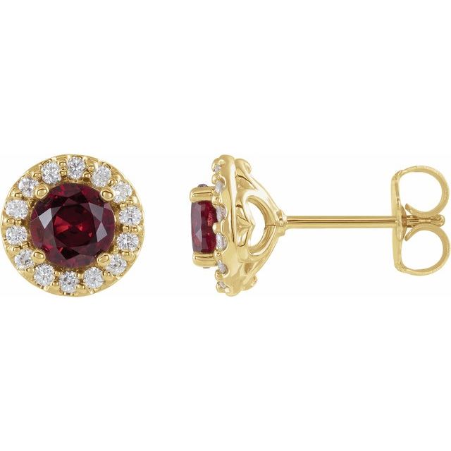 Øredobber i 14 kt gult gull med diamant og rubin, 0,25 ct totalt, rund sten 5 mm (par) fra Smykke24