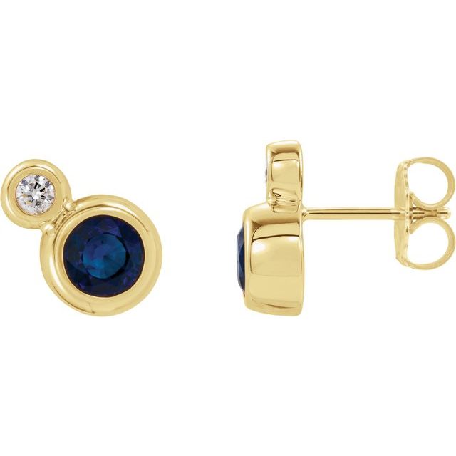 Øredobber i 14 kt gult gull med diamant og blå safir, 0,03 ct totalt, rund sten 3 mm (par) fra Smykke24