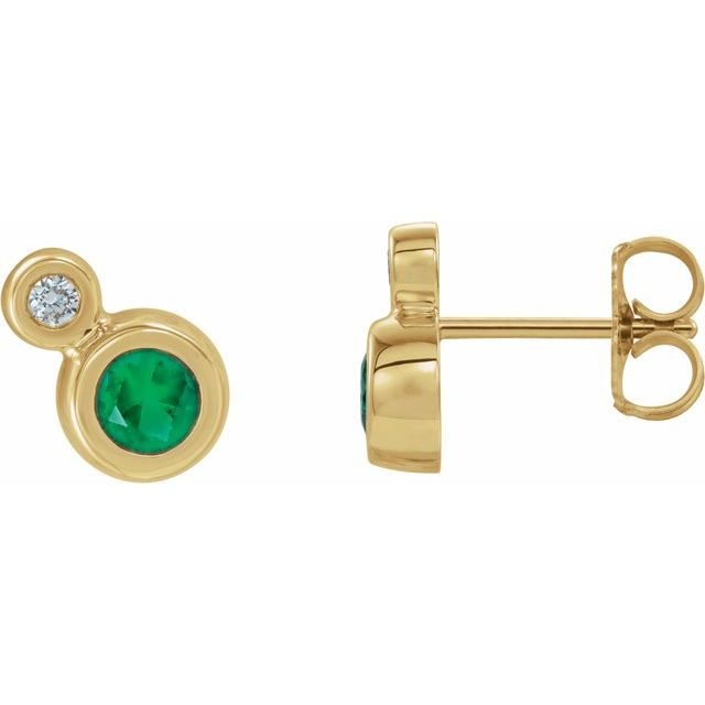 Øredobber i 14 kt gult gull med diamant og smaragd, 0,125 ct totalt, rund sten 5 mm (par) fra Smykke24