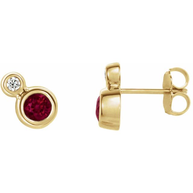 Øredobber i 14 kt gult gull med diamant og rubin, 0,125 ct totalt, rund sten 5 mm (par) fra Smykke24