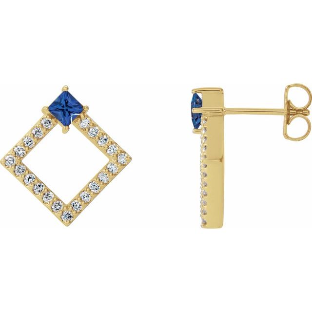 Øredobber i 14 kt gult gull med diamant og tanzanitt, 0,33 ct totalt, firkantet sten 3 × 3 mm (par) fra Smykke24