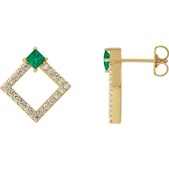 Øredobber i 14 kt gult gull med diamant og smaragd, 0,33 ct totalt, firkantet sten 3 × 3 mm (par) fra Smykke24