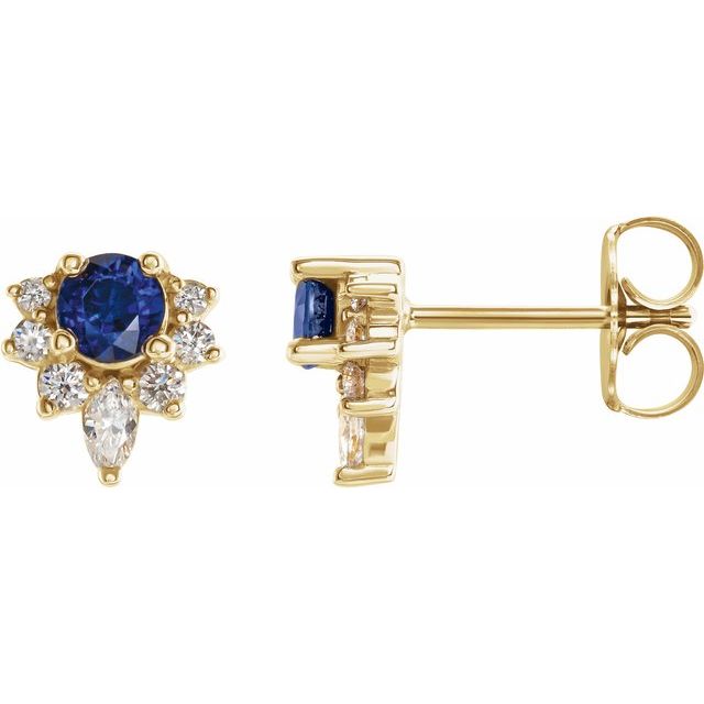 Øredobber i 14 kt gult gull med diamant og blå safir, 0,17 ct totalt, rund sten 3,5 mm (par) fra Smykke24