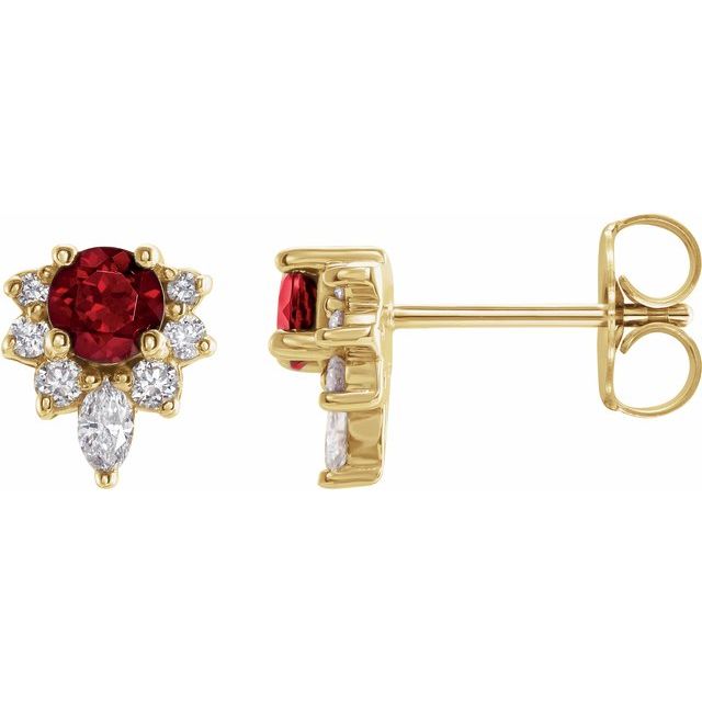 Øredobber i 14 kt gult gull med diamant og granat, 0,17 ct totalt, rund sten 3,5 mm (par) fra Smykke24