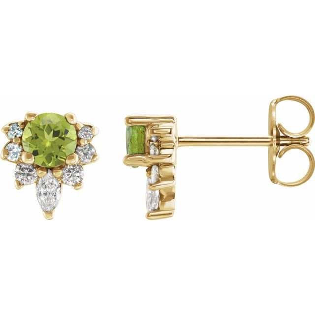 Øredobber i 14 kt gult gull med diamant og peridot, 0,17 ct totalt, rund sten 3,5 mm (par) fra Smykke24