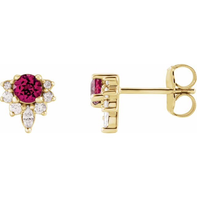Øredobber i 14 kt gult gull med diamant og rosa turmalin, 0,17 ct totalt, rund sten 3,5 mm (par) fra Smykke24