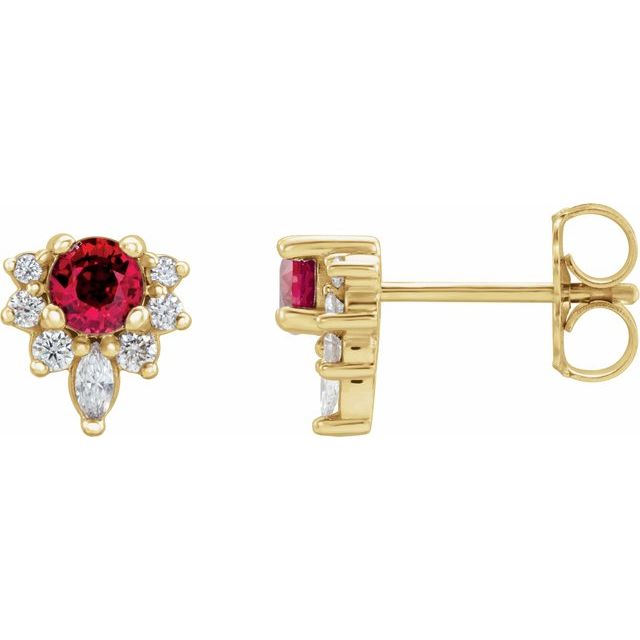 Øredobber i 14 kt gult gull med diamant og rubin, 0,17 ct totalt, rund sten 3,5 mm (par) fra Smykke24