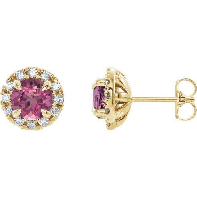 Øredobber i 14 kt gult gull med diamant og rosa turmalin, 0,33 ct totalt, rund sten 5 mm (par) fra Smykke24