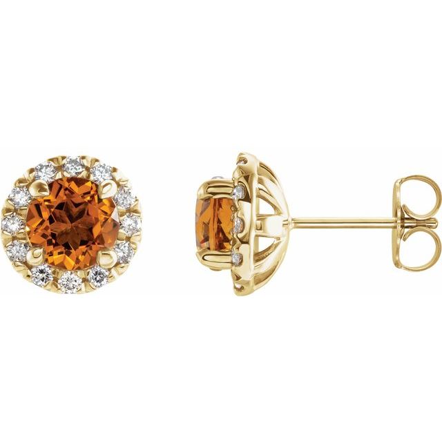 Øredobber i 14 kt gult gull med diamant og citrin, 0,33 ct totalt, rund sten 6 mm (par) fra Smykke24
