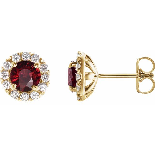 Øredobber i 14 kt gult gull med diamant og granat, 0,33 ct totalt, rund sten 6 mm (par) fra Smykke24