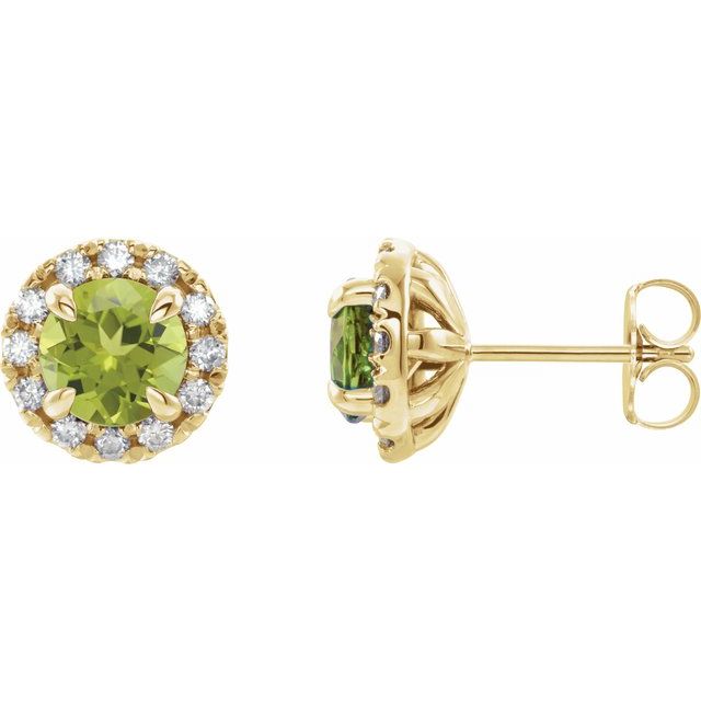 Øredobber i 14 kt gult gull med diamant og peridot, 0,33 ct totalt, rund sten 6 mm (par) fra Smykke24