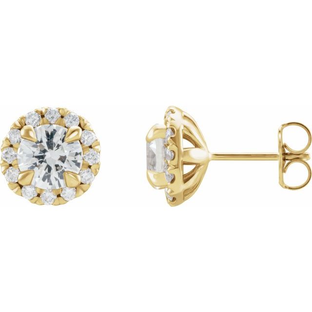 Øredobber i 14 kt gult gull med diamant og hvit safir, 0,33 ct totalt, rund sten 6 mm (par) fra Smykke24