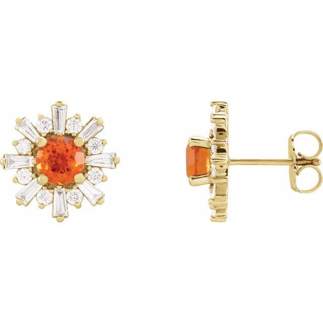 Øredobber i 14 kt gult gull med diamant og opal, 0,75 ct totalt, rund sten 5 mm (par) fra Smykke24