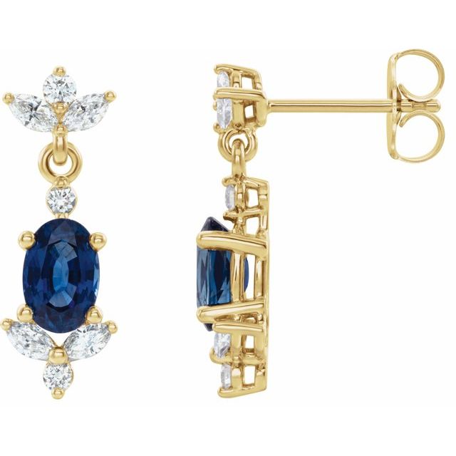 Øredobber i 14 kt gult gull med diamant og blå safir, 0,33 ct totalt, oval sten 6 × 4 mm (par) fra Smykke24