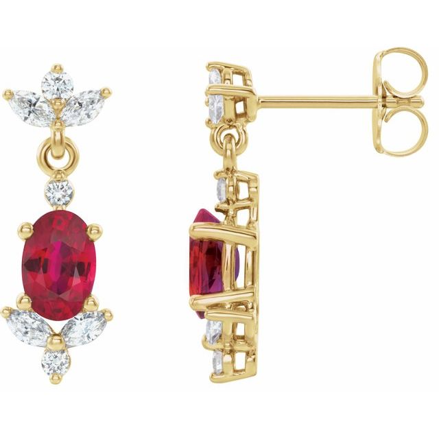 Øredobber i 14 kt gult gull med diamant og rubin, 0,33 ct totalt, oval sten 6 × 4 mm (par) fra Smykke24