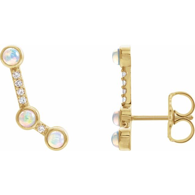 Øredobber i 14 kt gult gull med diamant og opal, 0,08 ct totalt, rund sten 3 mm (par) fra Smykke24