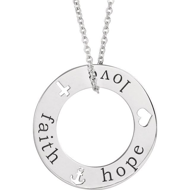 «Faith, Hope, Love»-halskjede i 14 kt hvitt gull, 40,6–45,7 cm fra Smykke24