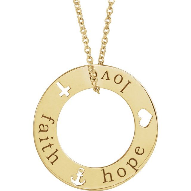 «Faith, Hope, Love»-halskjede i 14 kt gult gull, 40,6–45,7 cm fra Smykke24