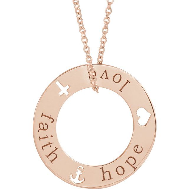 «Faith, Hope, Love»-halskjede i 14 kt roségull, 40,6–45,7 cm fra Smykke24