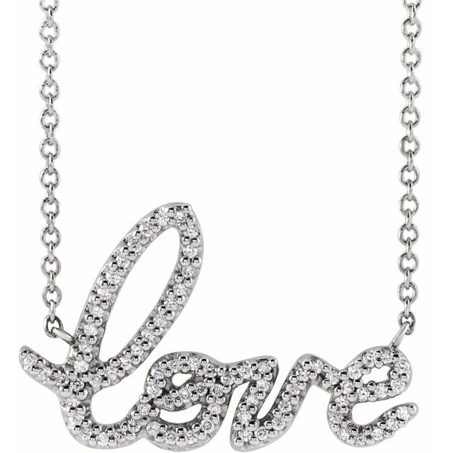 «Love»-halskjede i 14 kt hvitt gull med diamant, 0,17 ct totalt, 45,7 cm fra Smykke24