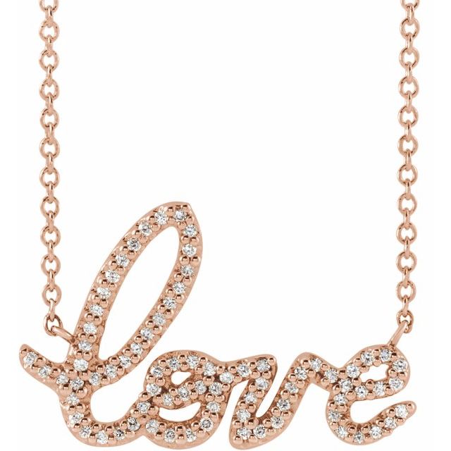«Love»-halskjede i 14 kt roségull med diamant, 0,17 ct totalt, 45,7 cm fra Smykke24